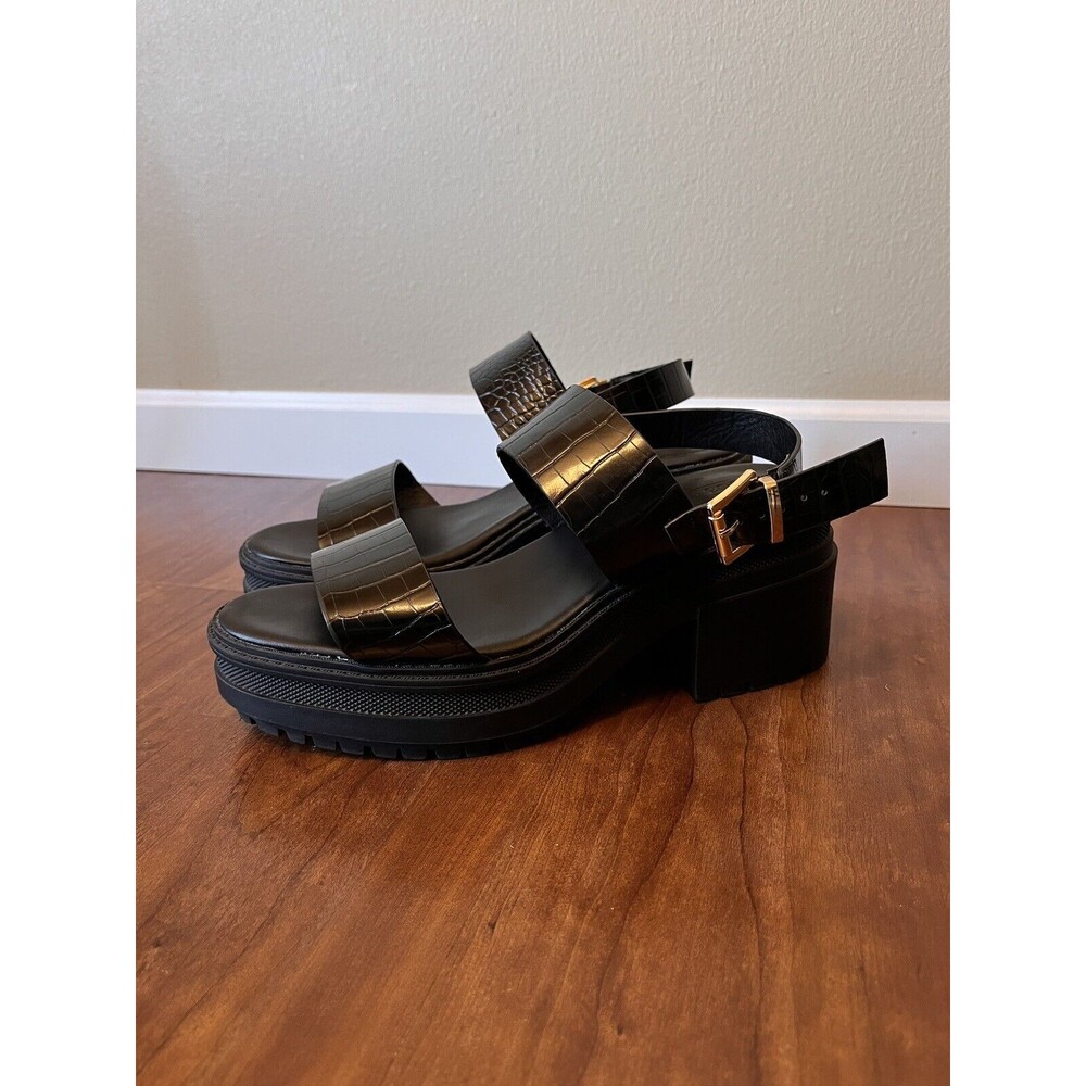 ASOS Chunky Platform Heel Sandals Truffle Collection Black Buckle 6 Faux Leather
